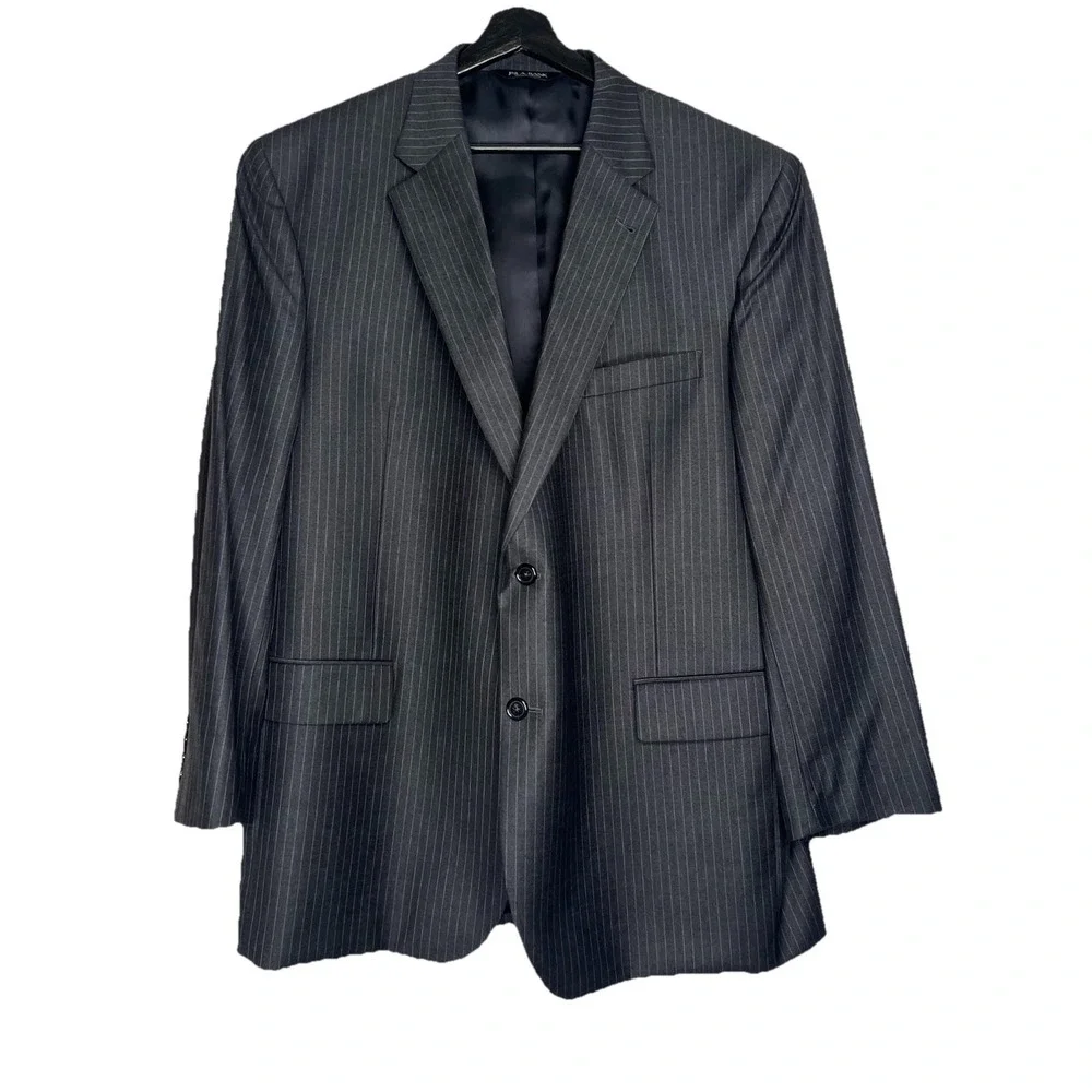 Jos‎ A Bank Signature Collection Blazer 46R Gray Pinstripe Wool Silk Suit Jacket
